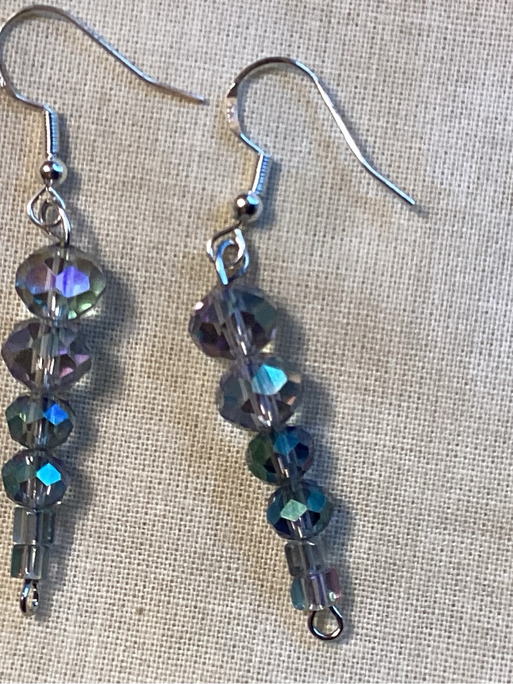 NWOT. AB Faceted Crystal Beads Dangle Earrings - Iridescent Blue w/ SS Earwires